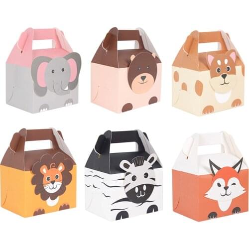 5Pcs Animal Candy Box Biscuit Cake Lion Fox Elephant Zebra Bear Portable Gift Box Baby Shower Wedding Birthday Party Supplies