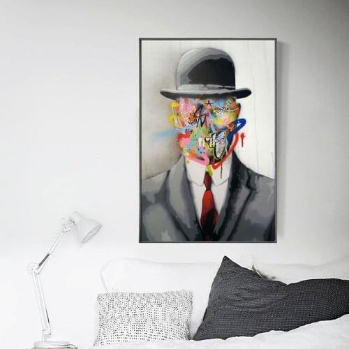 Abstract Canvas Art Gentleman Face Street Graffiti Painting Posters And Wall Art Prints Picture For Living Room Home Decoration