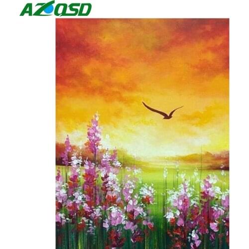 AZQSD Diamond Painting Eagle Sunset Flower Cross Stitch Full Square Rhinestones Diamond Embroidery Landscape Mosaic Home Decor