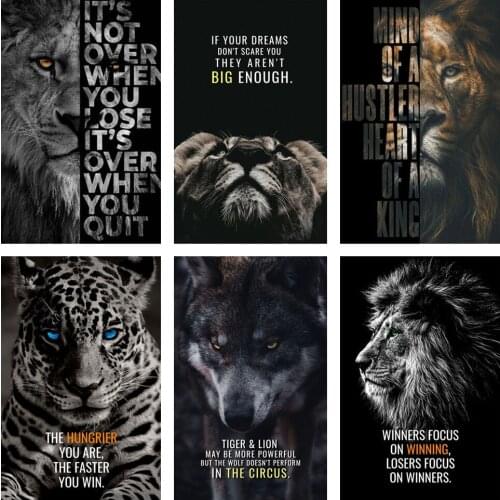Animal Lion Diamond Painting for Adult Inspirational Quotes Full Square Round Drill 5D Diamond Embroidery Cross Stitch Diy Gift