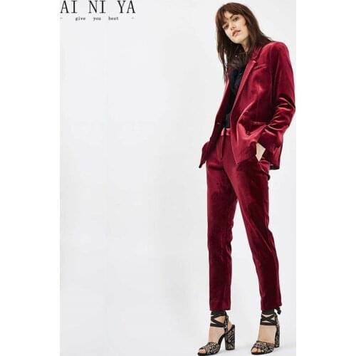 Auguswu Women's Velvet Trouser Suits China