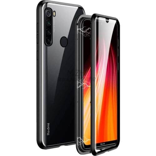 Redmi note8 case 360 magnetic metal flip case for xiaomi redmi note 8 double sided glass protective cover on xiomi mi not 8 not8