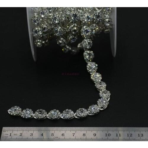 Flower 1.2*40cm bling Rhinestone beaded clothing accessories collar flower handmade beading lace trim patches for clothes