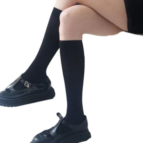Women Gothic Black Knee High Socks Mesh Fishnet Patchwork Lolita Kawaii Stocking 649D