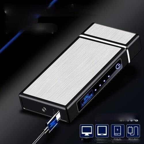 Touch Induction Ignition Double Arc Metal Wire Drawing Creative Windproof USB Convenient Charging Electricity Lighter Men Gadget
