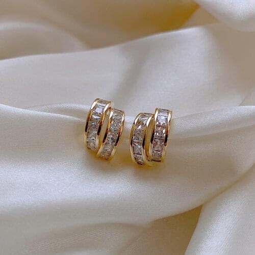 Exquisite Mosaic Rhinestone Shining Double Circle Earrings Vigorous Girl Temperamental Fashion Stud Earrings All-matching