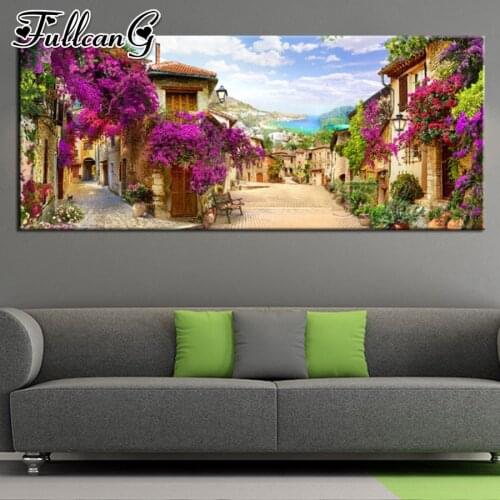 FULLCANG Spring town scenery diy 5d diamond painting full embroidery landscape large mosaic needlework wall decoration FC2051