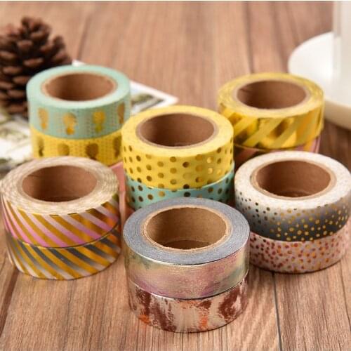 15 mm*10m Kawaii Scrapbooking Tools DIY Stripes,Gold Pineapple & Dots Japanese Paper Foil Washi Tapes Masking Tape