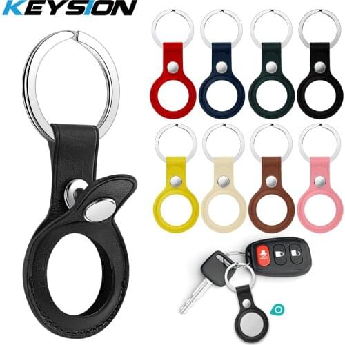KEYSION Luxury Leather Key Ring Case for Apple Airtag Protective Keychain Cover for Apple AirTag Bluetooth Location Tracker