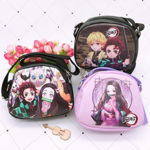 Anime Demon Slayer Kimetsu No Yaiba Wallet Messenger Bag Storage Pouch Coin Purse Card Keys Makeup Storage Bags Shoulder Bag