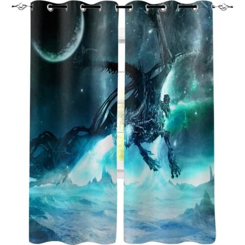 Cool Dragon Moon Curtains for Living Room Children Bedroom Decoration Home and Kitchen Products Windows Drapes