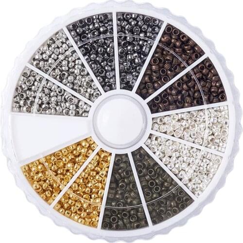 Brass Crimp Beads Mixed Color Rondelle Shape Metal Beads For Jewelry Making 2mm, Hole: 1.2mm; about 3000pcs/box, 500pcs/color