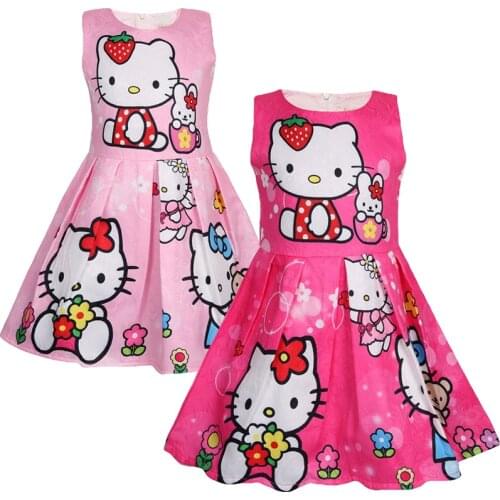 Fashion Girl Dress Summer Cartoon cat Dress Girl Party Dress Birthday Gift Costume 3-8 Years Old Childrens Clothing