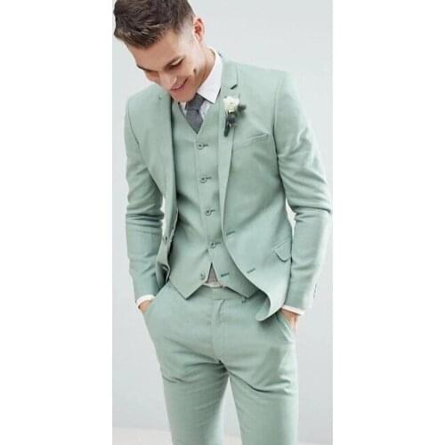 Costume Homme Light Green Men Suits 3 Pcs Jacket+Pant+Vest Bridegroom Notch Lapel Groom Wedding Terno Masculino Slim Fit Blazer