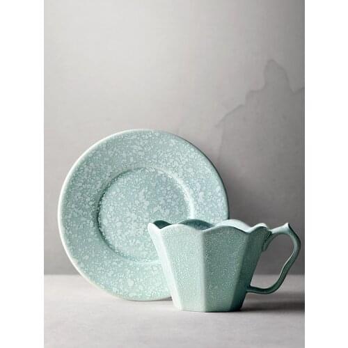 Japan Retro Simple Style Tea Cup Set 1 Cup + 1 Saucer Home Use Ceramic Coffee Mugs With Handgrip 260ML Capacity