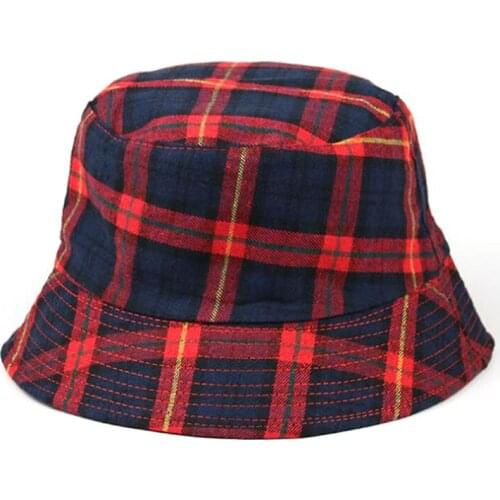 New Bucket Hat Female Cotton Double-Sided Hat Sun Hat Male Lattice Japanese Sun Hat Fisherman Hat Outdoor Travel M101