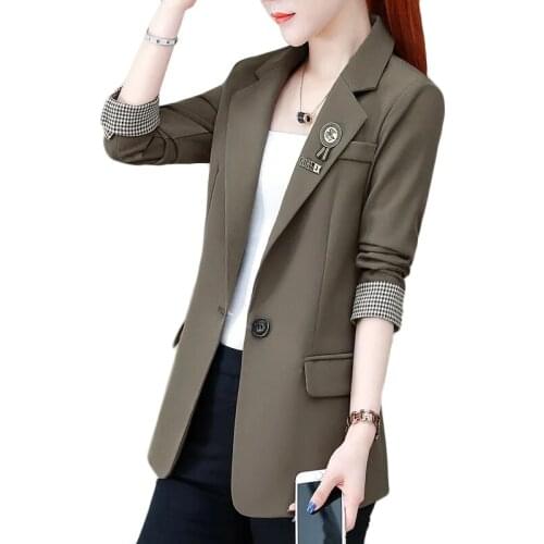 2021 New Womens Casual Blazer Spring Autumn Korean Plus Size Blouse British Style Suit Jacket Female Trench Coat Black Brown 3XL