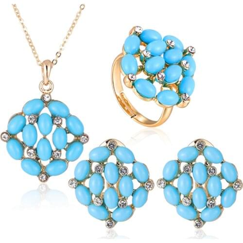GrayBirds New Year Christmas Gift Resin Acrylic Jewelry Set Necklace Pendant Earring Ring Free Size For Mum Girlfriend N2000S