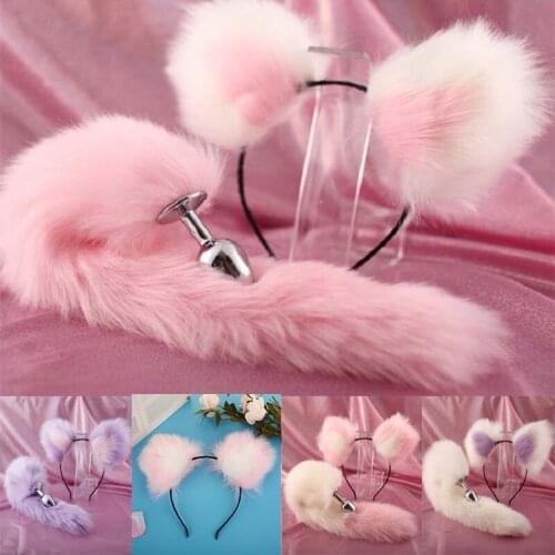 Cute Ears Headbands With Fox / Rabbit Tail Metal Butt Anal Plug Erotic Cosplay Accessories Adult Sex Toys For Couples Best Gift
