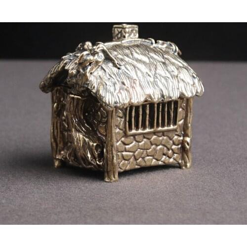 Retro Copper Chinese Style Houses Figurines Incense Burner Ornaments Brass Mini Sandalwood Censer Home Office Decoration Crafts