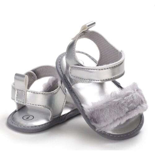 Summer Baby Girls Faux Fur Skinny Sandals PU Fashion Soft Non-Slip Toddler Sandals 0-18M