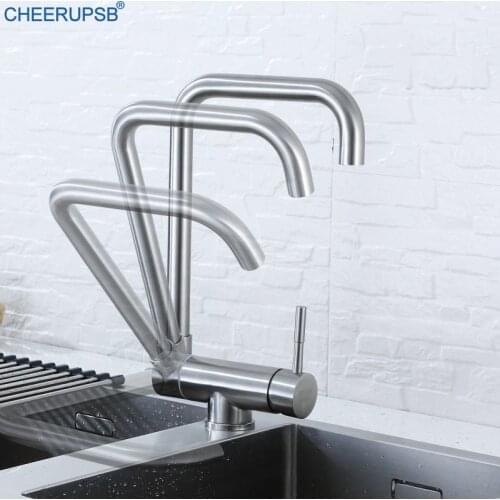 Folding Kitchen Faucets Hot Cold Water Mixer Window Faucet Stainless Steel 720 Degree Rotation Tap Deck Mount Brush Sink Taps