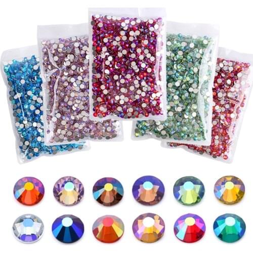 QIAO Bulk Pack Crystal Multi Colors AB Rhinestones Non Hot Fix Flat back Rhinestone Strass for Fabric Garment DIY Art