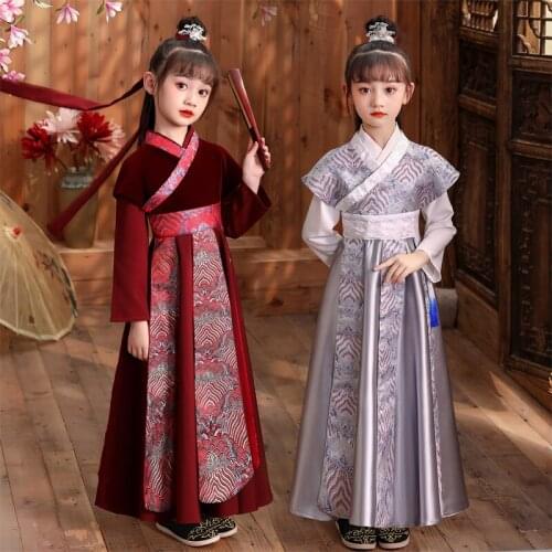 Traditional Party Perform Embroider Hanfu Ancient Student Costume Baby Birthday Photography Dress Chinese New Year Clothes