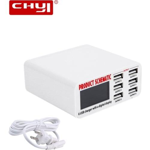 USB Charger Portable Multi USB Hub Rapid Charger 6 Port USB Socket Fast Charger with LCD Display for Smart Mobile Phone