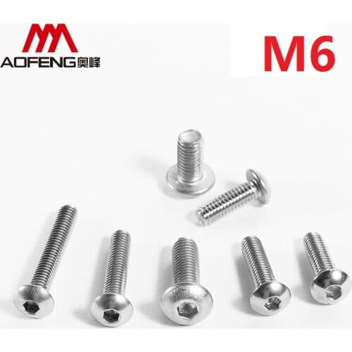 6mm 304 Stainless Steel Hexagon Socket Pan Head Screws M6 x 8 10 40 45mm Cup Head Heaxagon Socket Bolts