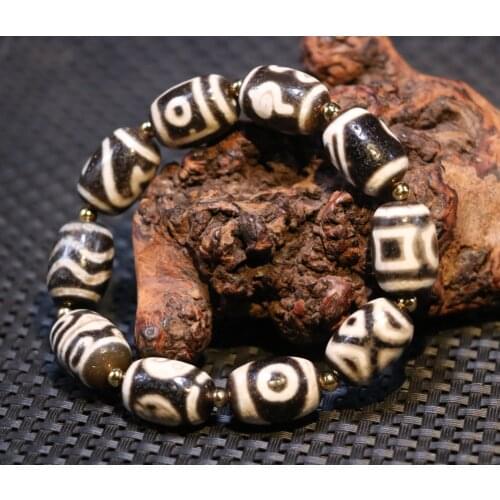 Magic Power Tibetan old Agate Multiple Symbols dZi Bead Bracelet Totem Amulet 4A LKbrother Talisman UPD210527A4