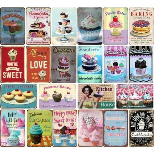 Fairy Cakes Metal Tin Sign Vintage style Delicious Cupcakes Baked Cream Sweet Love Restaurant Kitchen Bar Decoration Kids Gift