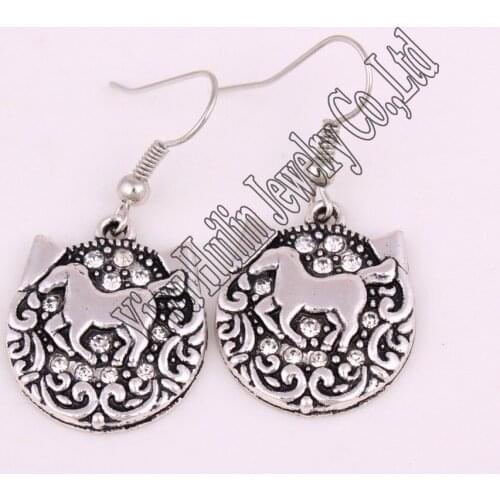 High Quality antique sliver plated earring with clear stone HORSE pendant