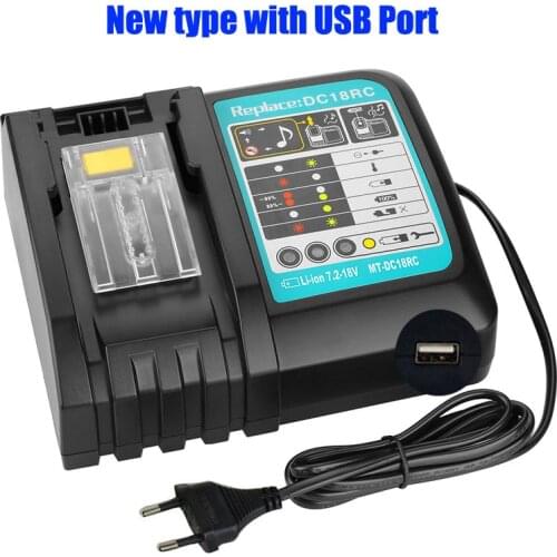 Battery Charger For Makita 14.4V 18V BL1830 Bl1430 DC18RC DC18RA EU Plug 2 USB Port and 1pcs USB Adapter for your phone