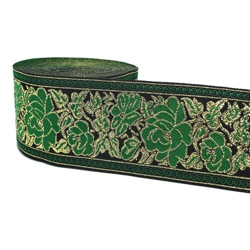 ZERZEEMOOY 2 inch 50MM 9YARD Woven Jacquard Ribbon Gold Wire And Green Rose Handmade Accessories MZZD19060407