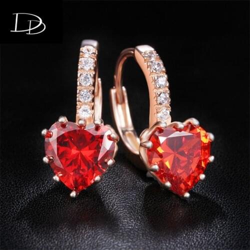 Women earrings love heart stud earring CZ red crystal aaa hoop earrings for women vintage jewelry brincos femme DDe014