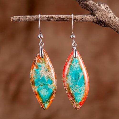 Orange Blue Leaves Living Stones Drop Hook Dangled Women Earrings