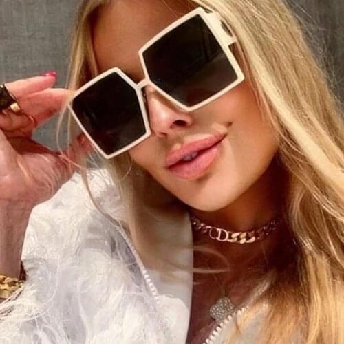 2021 Vintage Oversized Square Sunglasses For Women Fashion Black Beige Gradient Sun Glasses Female Luxury Brand Shades UV400
