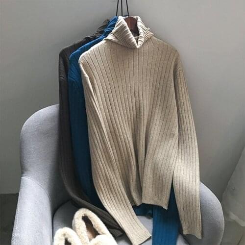 2020 And Turtleneck Long Sleeve Slim Knitted Women Sweater Autumn Blue Pullovers Tricot Pull Femme