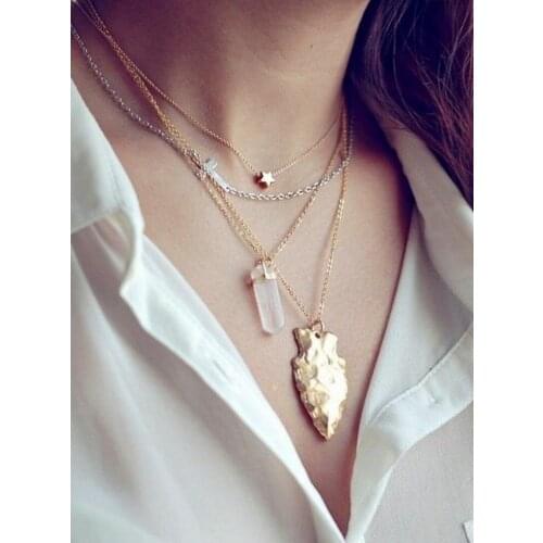 Fashion Cross Crystal Star MultiLayer Necklace for Women Charm Gold Color Chokers Necklace Boho Party Jewelry Accessories