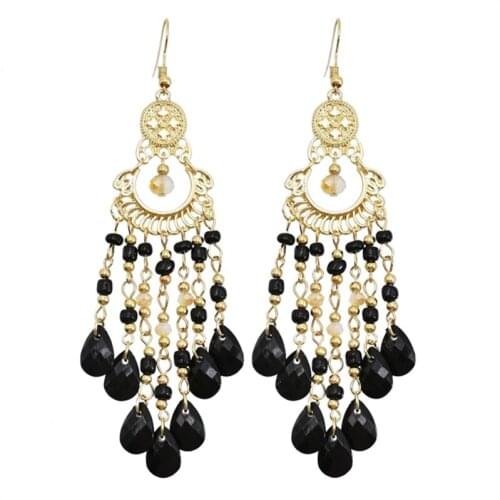 ZV 10pcs European and American Trendy Bohemia Beads Summer Holiday Long Tassel Earrings For Women Water Drop Dangle Wholesale