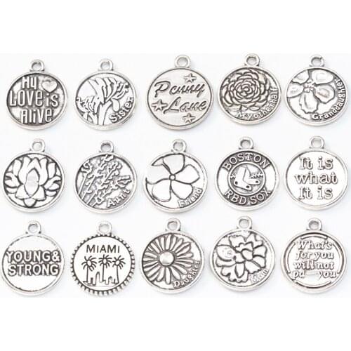 1 set pieces of retro metal zinc alloy round flower plate pendant DIY handmade jewelry necklace making 8393-8407