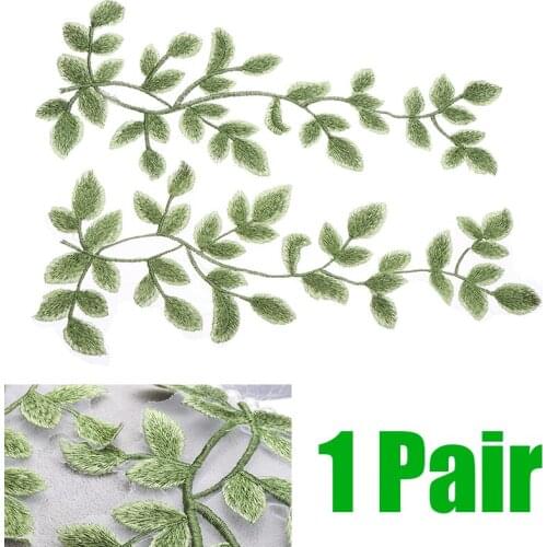 1 Pair Green Leaves Patches Clothing DIY Embroidery Lace Applique Leaves Patch for Wedding Motif Bridal Dress High Quality