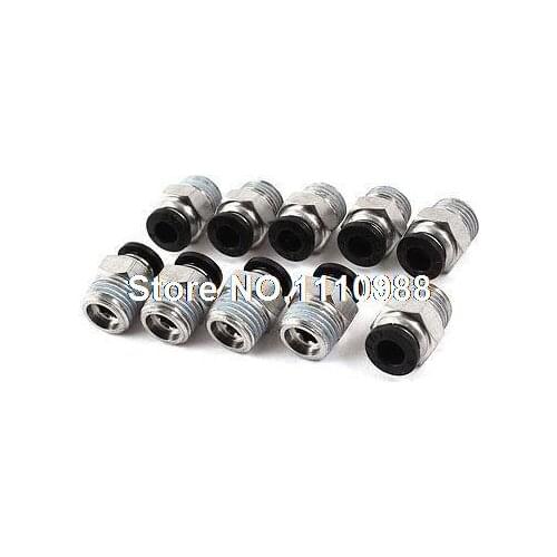 10 Pcs 6mm Hole to 1/4" PT Thread Straight Tube Pneumatic Quick Fittings