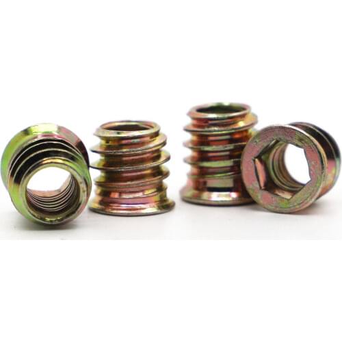 10pcs M6 M8 M10 Carbon Steel Thread For Wood Insert Nut Hex Flanged Drive Head Furniture Nuts