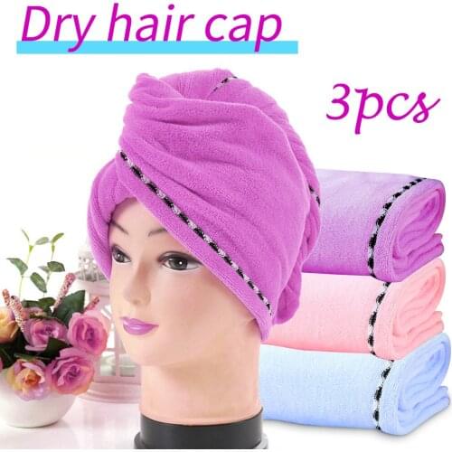 3 PCS Soft Dry Hair Shower Cap Soft Fiber Material Wrapped Towel Rapided Drying Hair Towel Shower Caps Bathroom Accessories