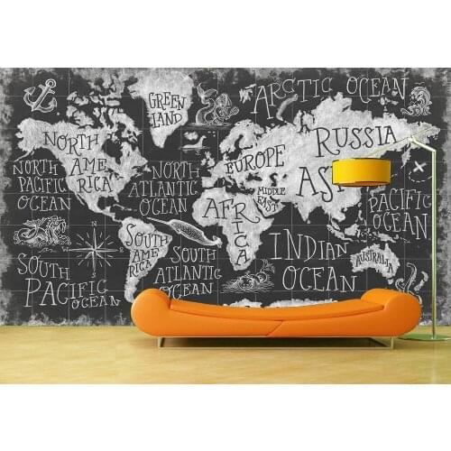 Custom 3D Photo Mural Black Board MAP Removable Wall Papers Self-adhesive Vinyl Wall Sticker Art Home Decor Mural Poster Kids