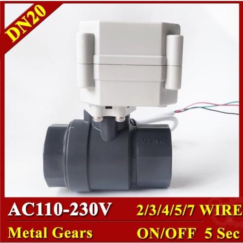 AC220V PVC Full bore Electric water valve 3/4", 110V to 230V motorized water valve with on/off time 5 seconds, 2Nm actuator