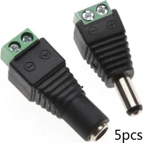 5.5mm x 2.1mm Female Male DC Power Plug Adapter for 5050 3528 5060 Single Color LED Strip and CCTV Cameras