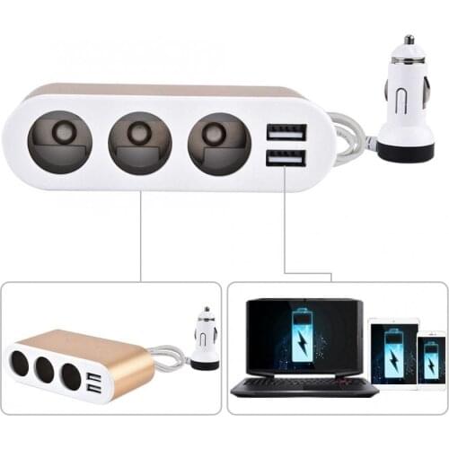 Car Gold Fast Charging Dual USB 3 Way Car Charger Splitter Cigarette Lighter Socket automobile high quality Accessories